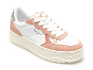 Pantofi PEPE JEANS albi, KORE MULTI, din piele naturala