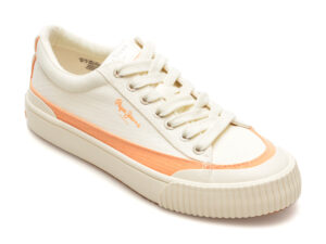 Pantofi PEPE JEANS albi, BEN ROAD, din material textil