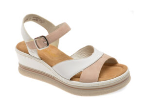 Sandale RIEKER albe, 67702, din piele naturala