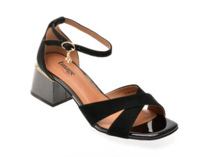 Sandale IMAGE negre, H480, din piele intoarsa
