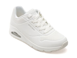 Pantofi sport SKECHERS albi, UNO, din piele ecologica