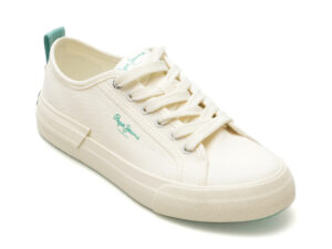 Pantofi PEPE JEANS albi, ALLEN BAND, din material textil