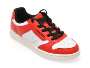 Pantofi sport SKECHERS rosii, QUICK STREET, din piele ecologica