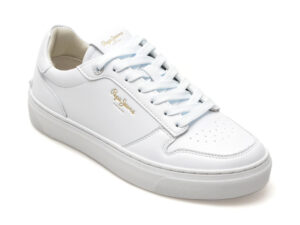 Pantofi PEPE JEANS albi, CAMDEN SUPRA, din piele naturala