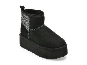 Ghete EMU negre, STINGR KNIT FLATFORM, din piele intoarsa