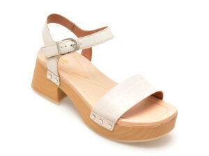 Sandale CLARKS albe, SIVANNE BAY, din piele naturala