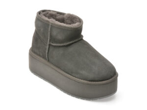 Ghete EMU gri, STINGER MICRO FLATFORM, din piele intoarsa