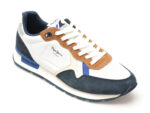 Pantofi sport PEPE JEANS albi, BRIT MIX, din material textil