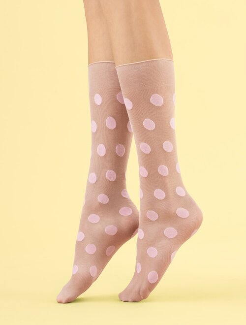 Sosete lungi pudra subtiri cu buline roz Fiore Playful 8 den