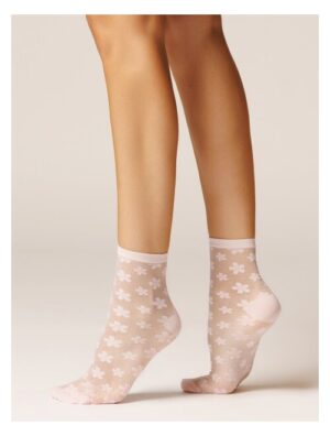 Sosete lycra rose cu flori albe Laura Baldini Petals 20 den
